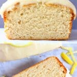A collage of two gluten-free vegan lemon bread photos