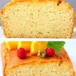 Two gluten-free vegan orange drizzle cake photos in a collage