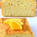 A collage of two gluten-free vegan orange pound cake photos