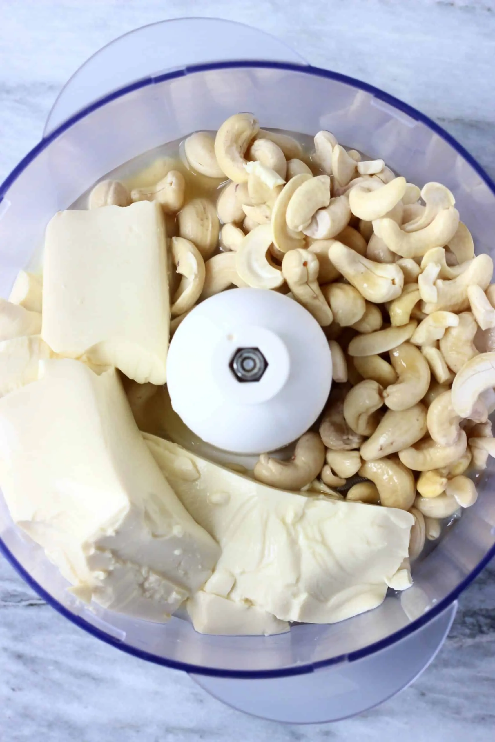 Cashew nuts, silken tofu, lemon juice and maple syrup in a food processor