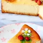 A collage of two vegan baked cheesecake photos