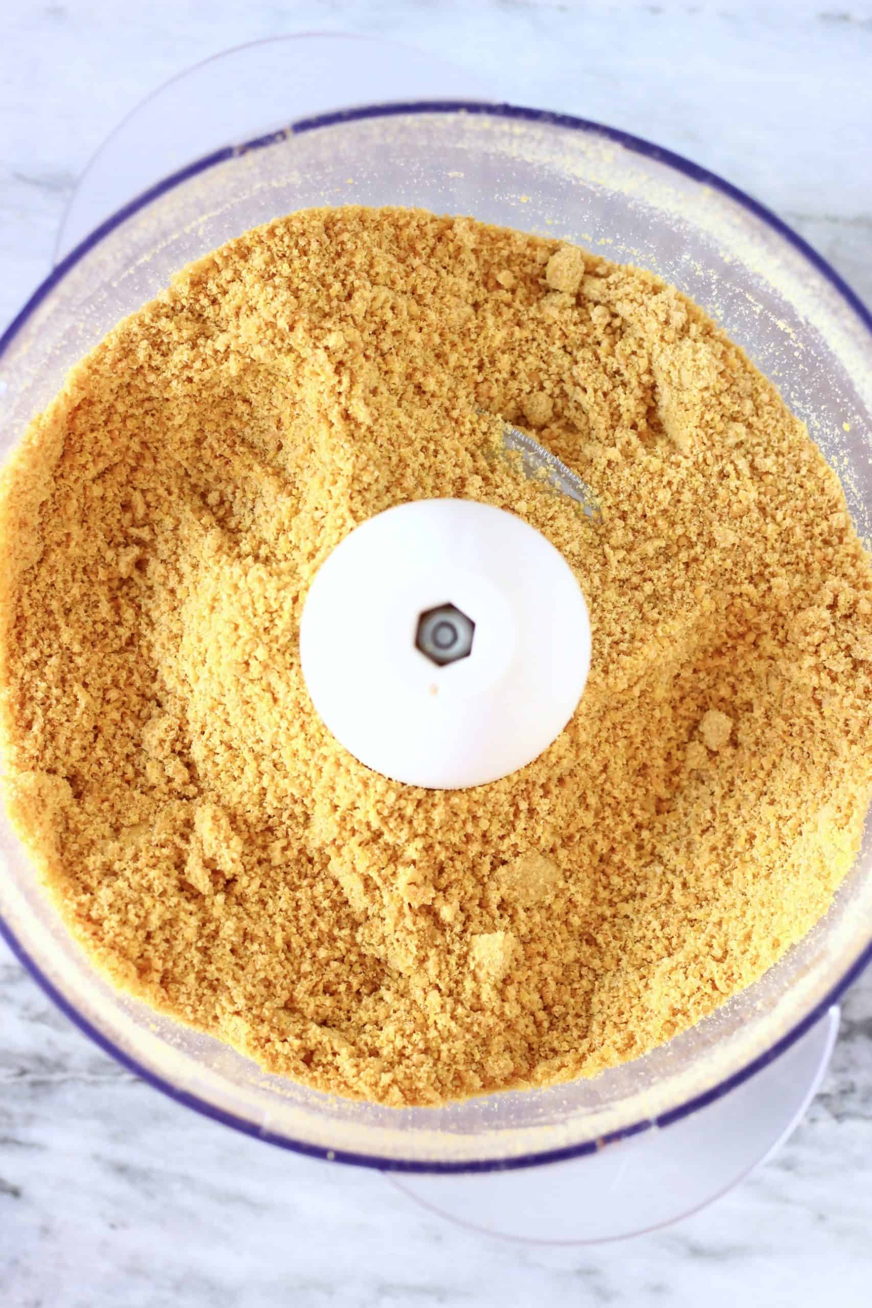 Golden flaxseed powder in a food processor