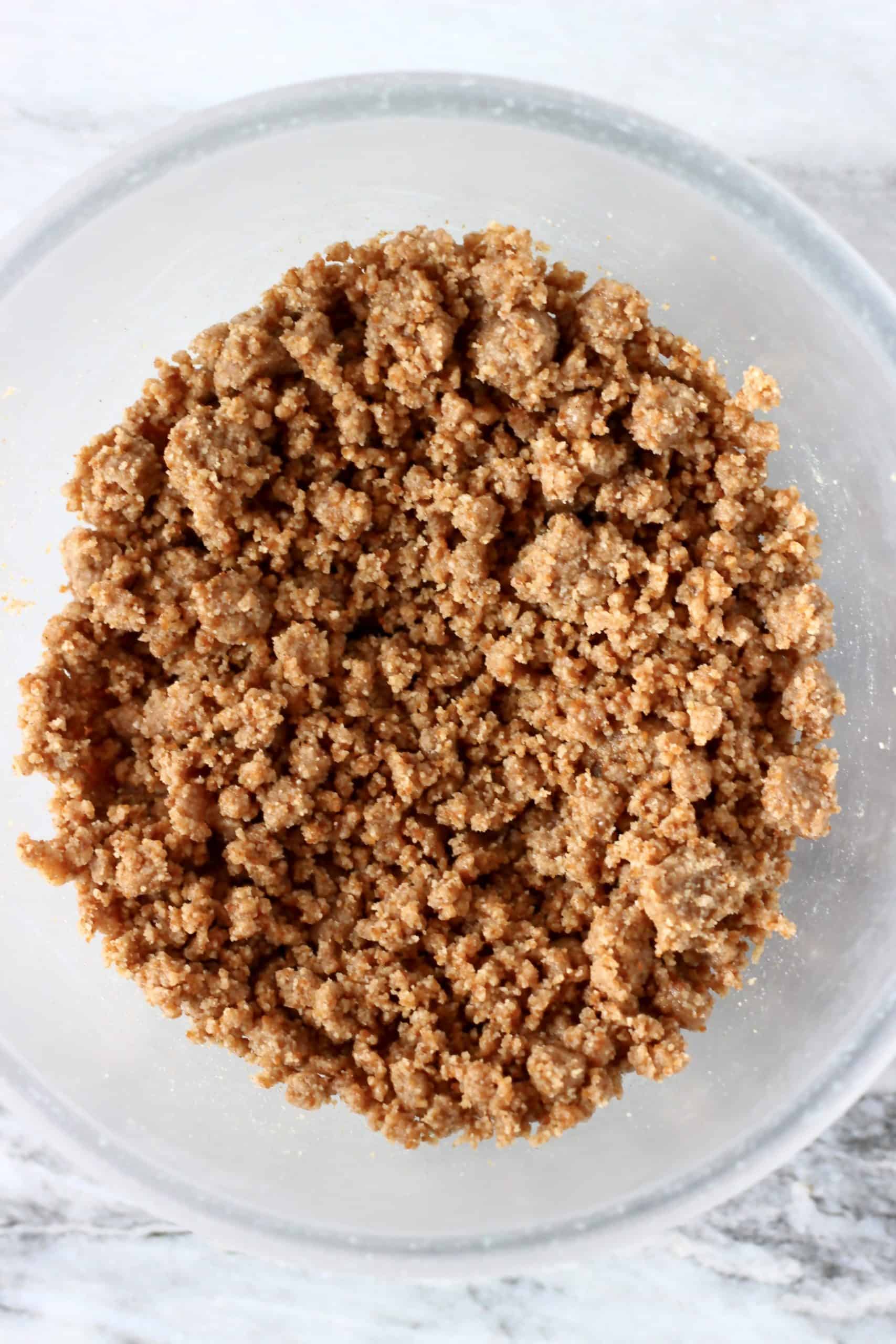 Raw vegan coffee cake streusel topping in a bowl