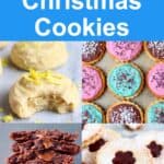 Un collage de cuatro fotos de galletas navideñas veganas sin gluten