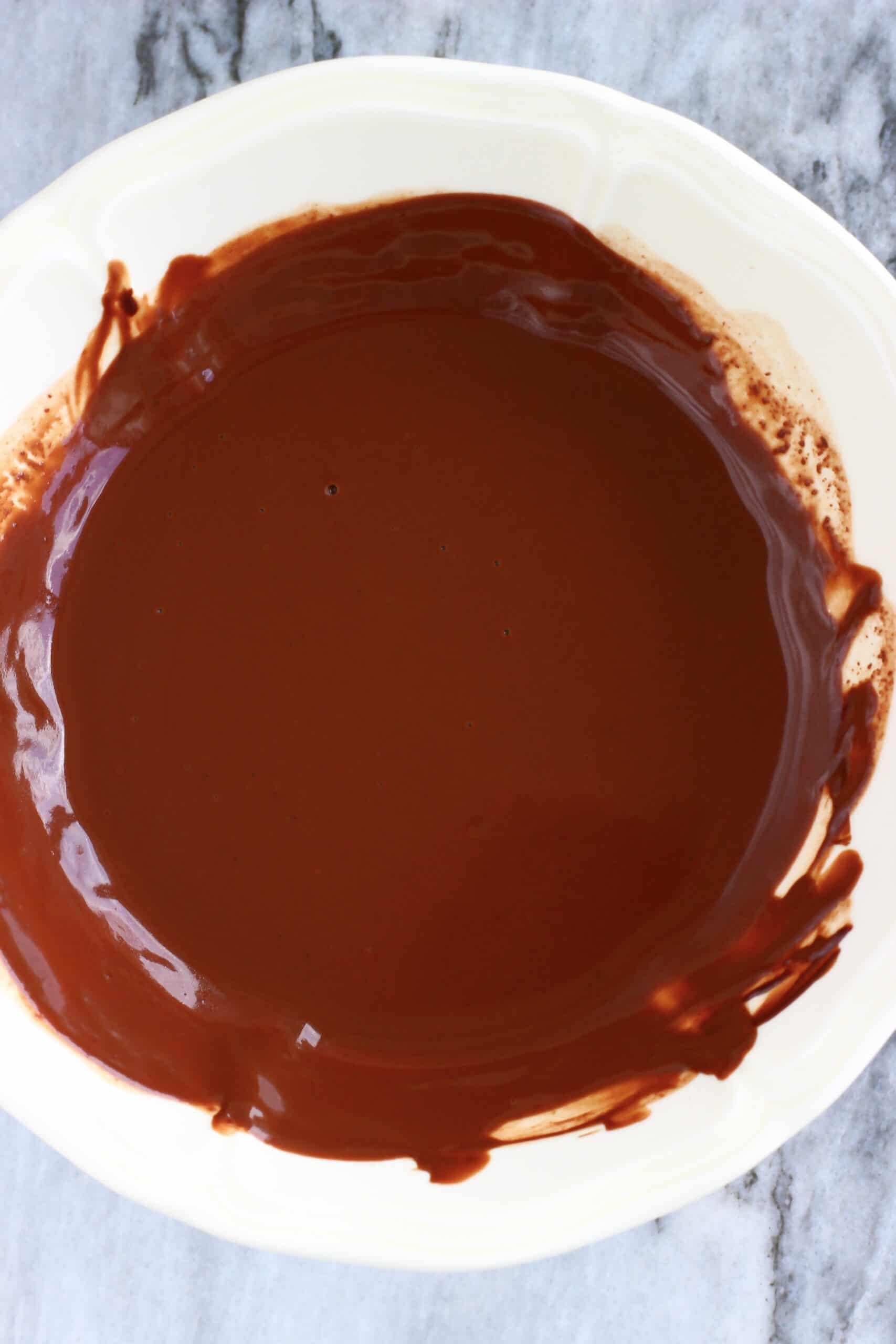 Melted chocolate sauce in a bowl