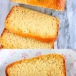 A collage of two vegan lemon drizzle loaf cake photos