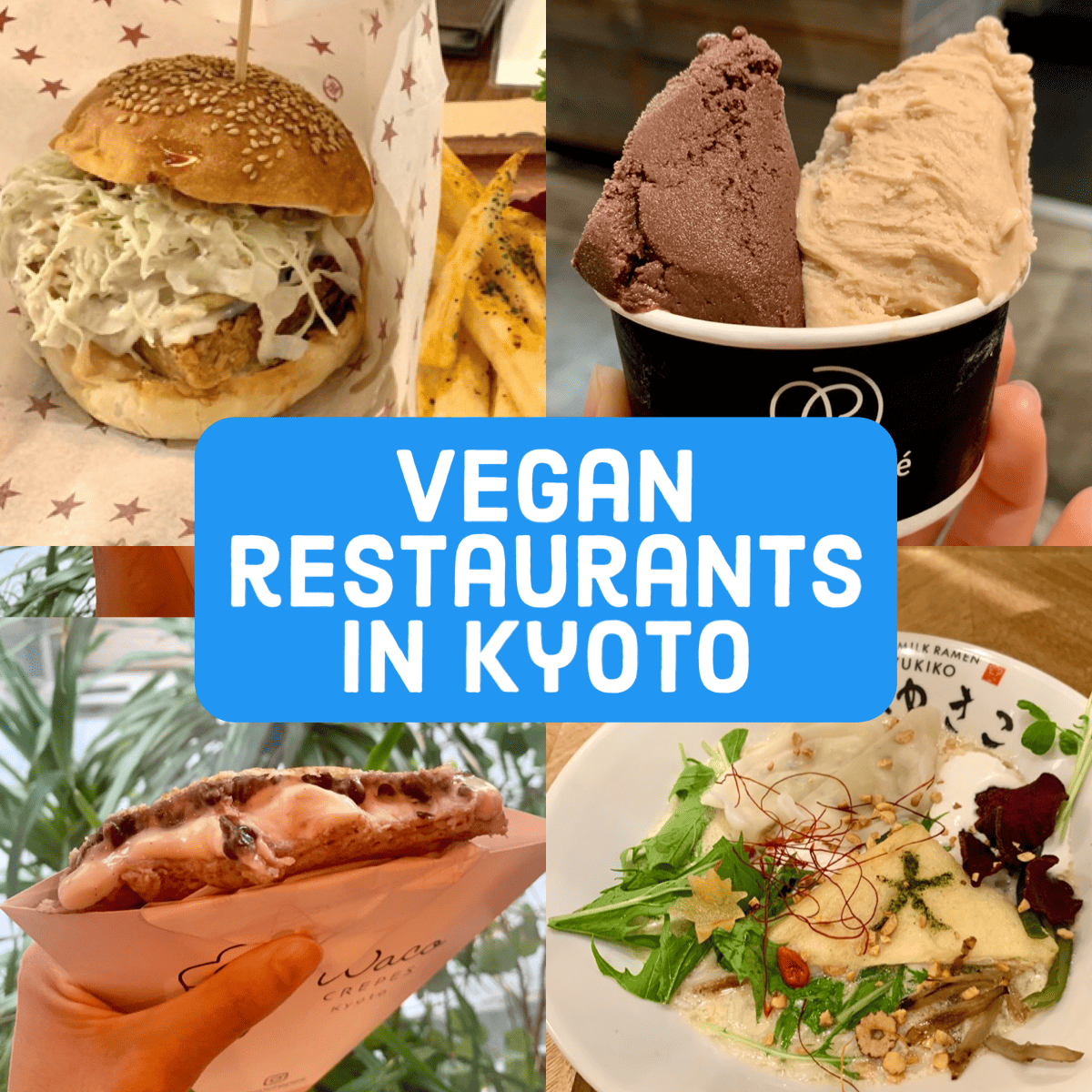 A collage of four vegan restaurants in Kyoto photos
