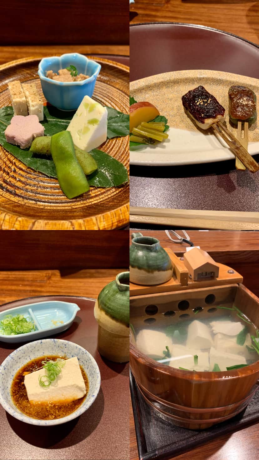 A collage of different tofu dishes at Tousuiro