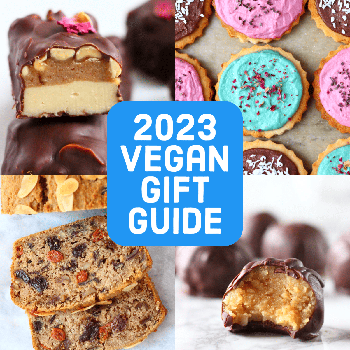A collage of four 2023 Vegan Gift Guide photos