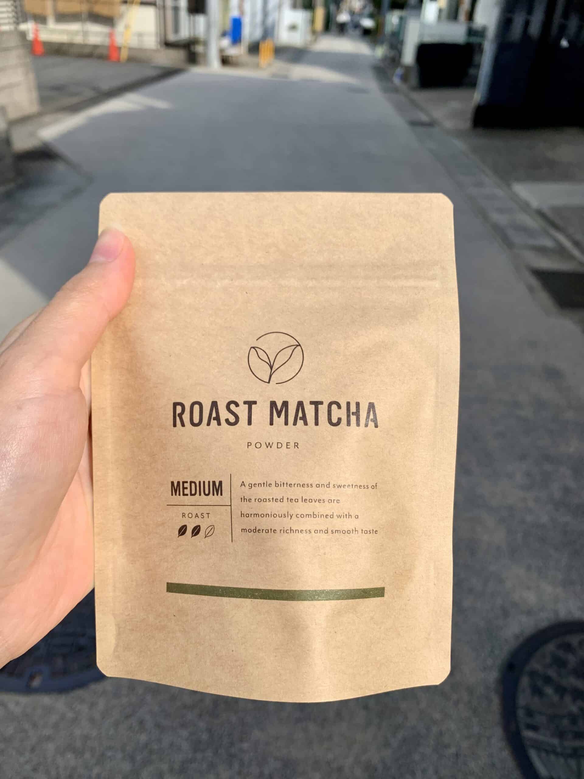 A packet of roasted matcha powder from Matcha Roastery in Uji, Kyoto