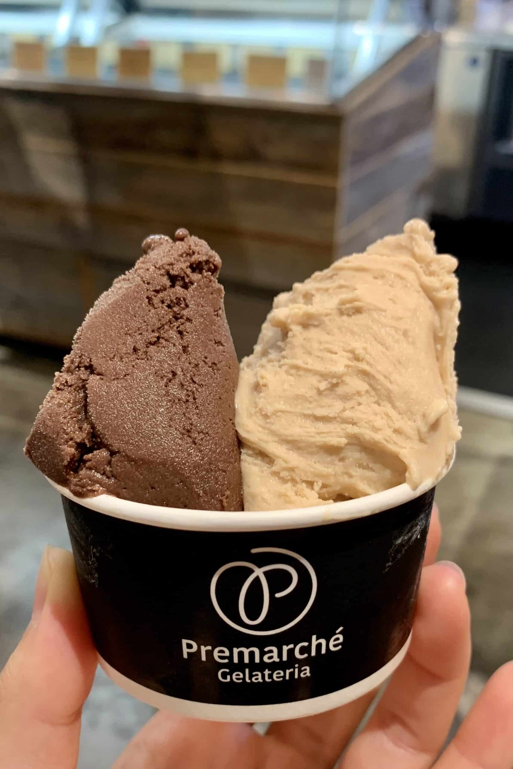 Vegan gelato in a cup from Premarché Gelateria