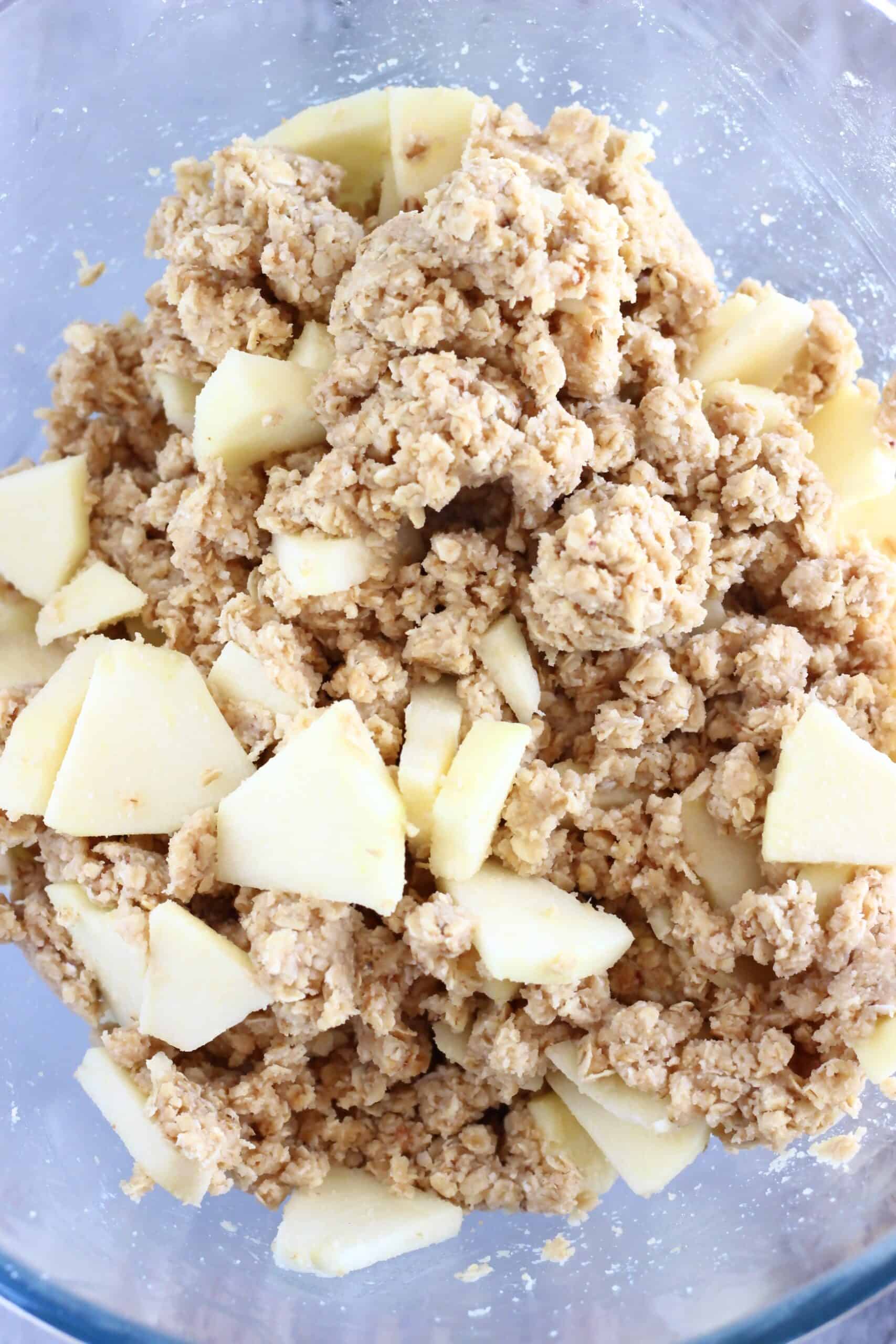 Raw vegan apple oatmeal bars mixture in a bowl