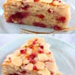 A collage of two gluten-free vegan raspberry cake photos