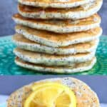 A collage of two Gluten-Free Vegan Lemon Poppy Seed Pancakes photos