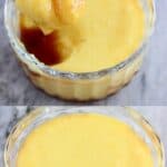 A collage of two Vegan Crème Caramel photos