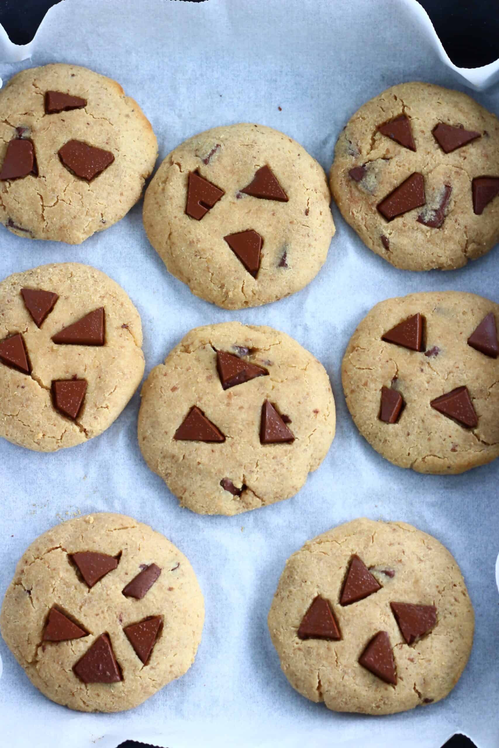 Baked chickpea cookies on a baking tray lined with baking paper