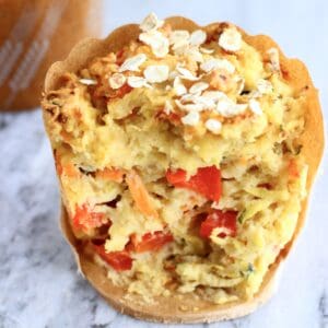 A halved gluten-free vegan savoury vegetable muffin