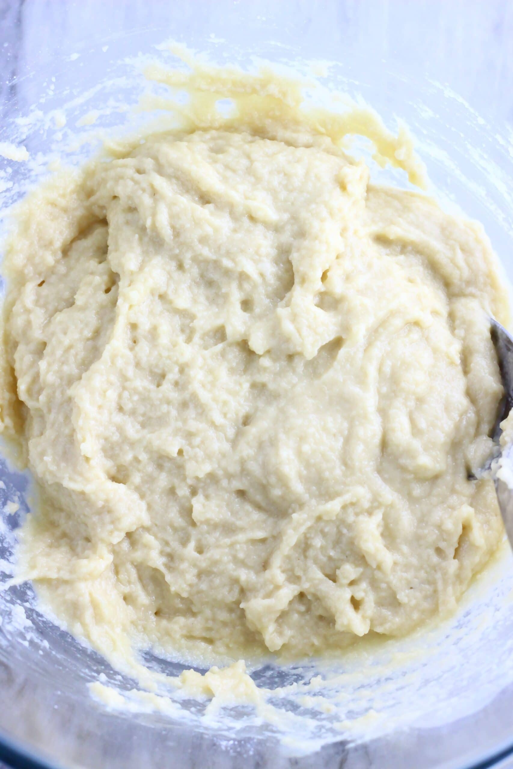 Raw gluten-free vegan lemon olive oil cake batter in a bowl