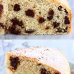 A collage of two Gluten-Free Vegan Chocolate Chip Cake photos