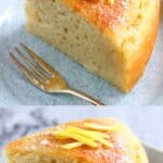 A collage of two vegan lemon olive oil yogurt cake photos