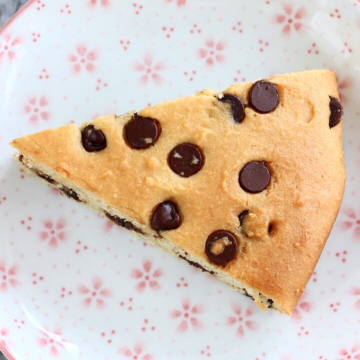 A gluten-free vegan chocolate chip scone on a plate