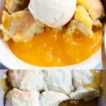 A collage of two vegan lemon cobbler photos