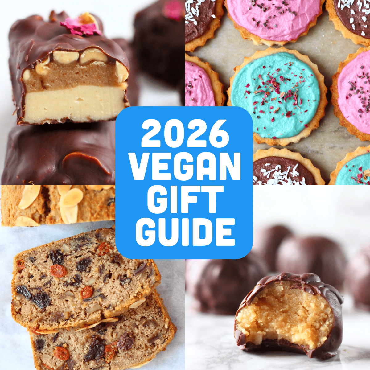 A collage of photos for 2026 Vegan Gift Guide
